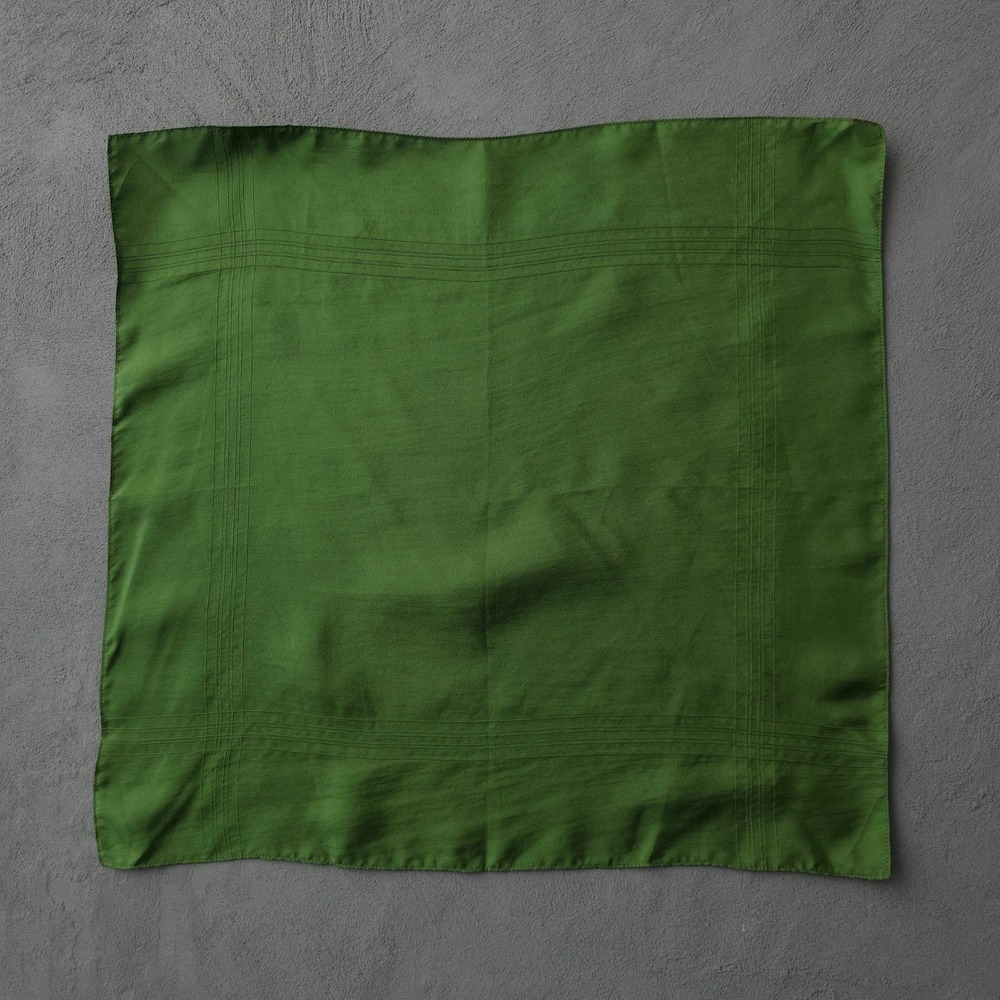 Vintage 70s Green Silk Pocket Square Handkerchief OS Made in England